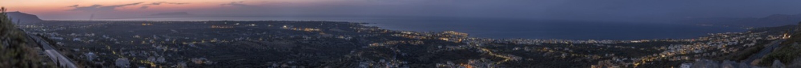 panorama of Limenas Chersonisou coast line at night