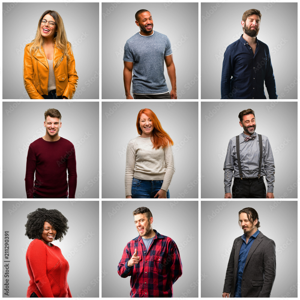 Wall mural group of mixed people, women and men blinking eyes with happy gesture