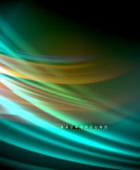 Obraz premium Neon glowing wave, magic energy and light motion background. Vector wallpaper template
