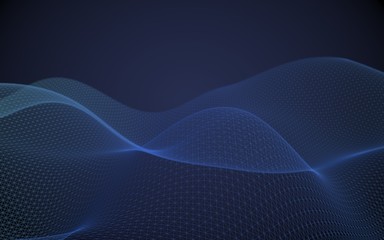 Abstract landscape on a blue background. Cyberspace grid. Hi-tech network. 3d technology illustration. 3D illustration