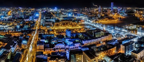 panorama view from Yekaterinburg in the night building Vysotsky © kirillk