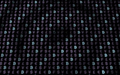 Bitcoin and currency on a dark background. Digital Cryptocurrency symbol. Wave effect, currency market fluctuations. Business concept. 3D illustration