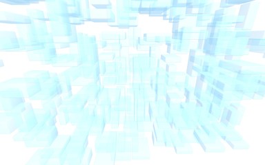 Blue and white abstract digital and technology background. The pattern with repeating rectangles. 3D illustration