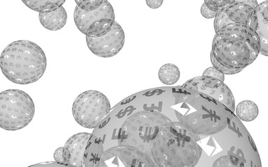 Bitcoin economic financial bubble. Cryptocurrency 3D illustration. Digital white background. Business concept.