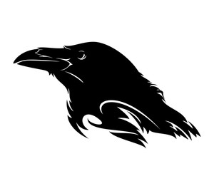 raven bird profile head black and white vector design