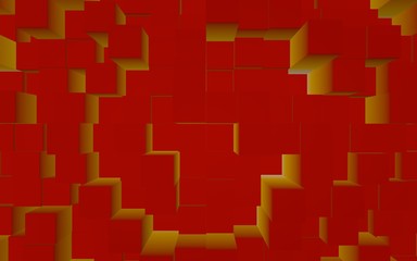 Abstract red elegant cube geometric background. Chaotically advanced rectangular bars. 3D Rendering, 3D illustration