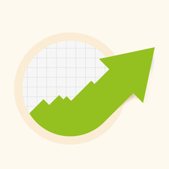 Green increase arrow in circular design graph.