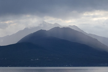 Misty storm over the Olympic Mountains