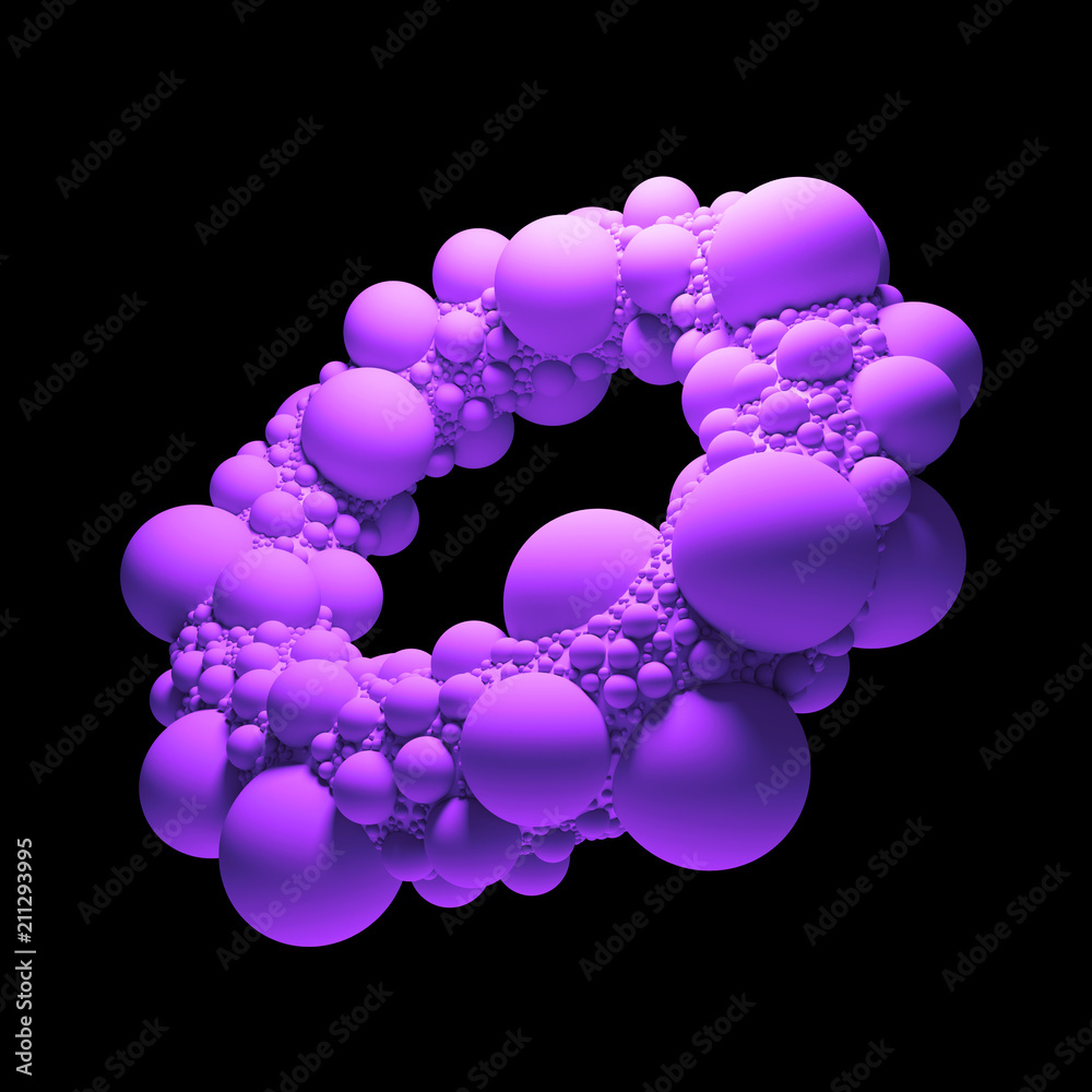 Poster 3d render abstract geometry shape, covered with sphere with random scale. cloned sphere objects on p