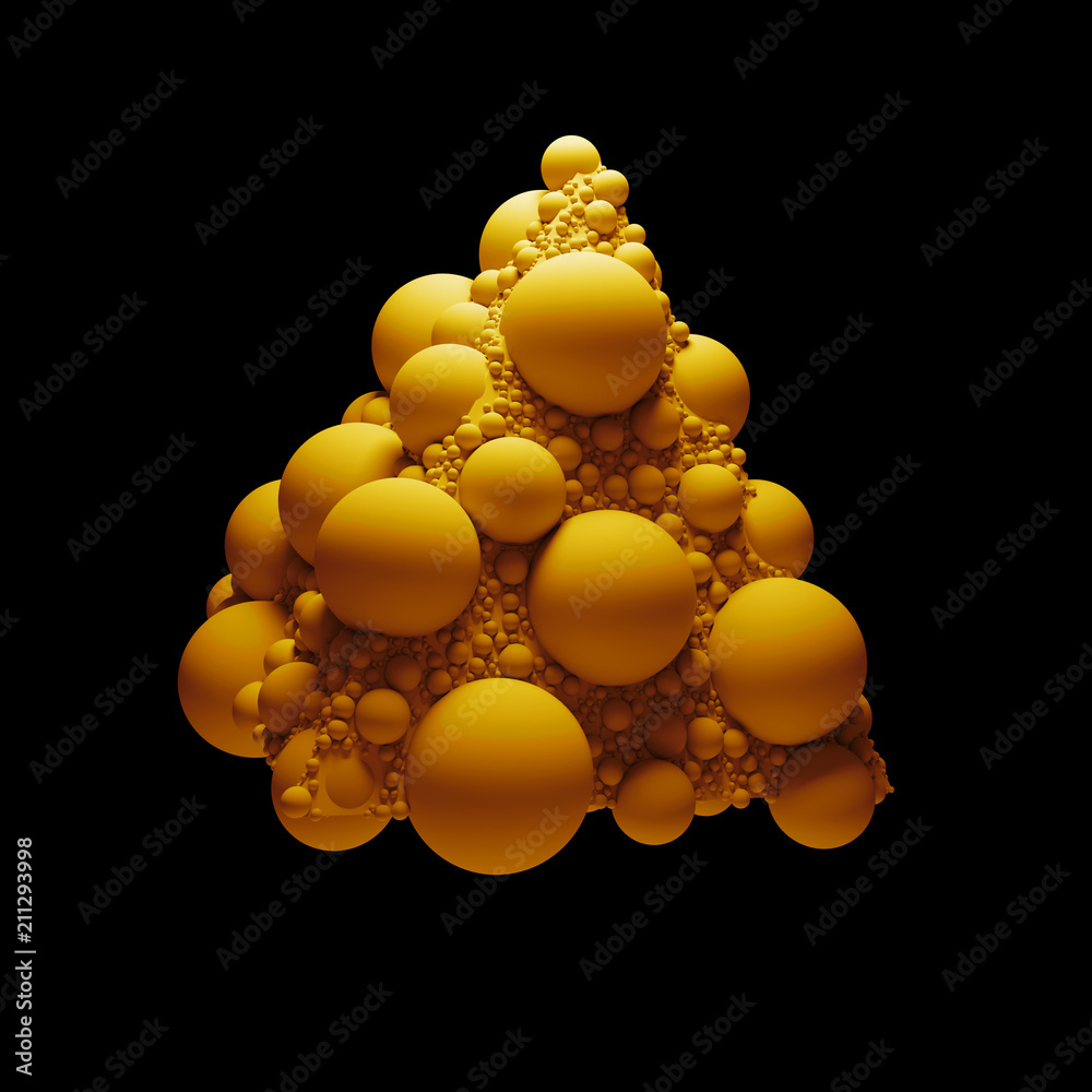 Poster 3d render abstract geometry shape, covered with sphere with random scale. cloned sphere objects on p