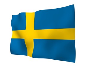 The flag of Sweden. Official state symbol of the Kingdom of Sweden. A blue field with a yellow Scandinavian cross that extends to the edges of the flag. 3d illustration