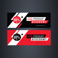 Black and red banner design. Black Friday sale poster. Sale voucher. Gift card. Facebook banner. Vector Illustration