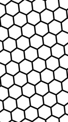 Black honeycomb on a white background. Isometric geometry. Seamless background. Vertical image orientation. 3D illustration
