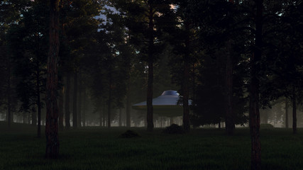 Obraz premium 3d illustration contact with UFO in the forest 
