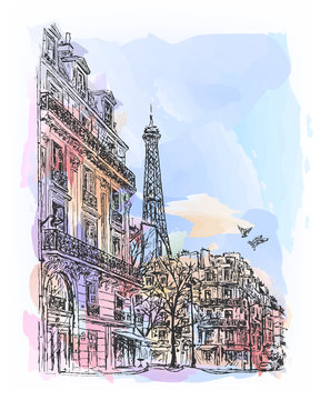 Naklejki Paris watercolor sketch