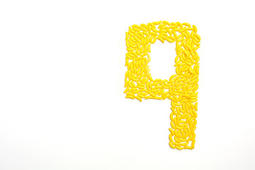 Number nine made from banana candy