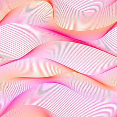 Abstract vector moire seamless pattern with lines. Graphic red and pink wave ornament on white background.
