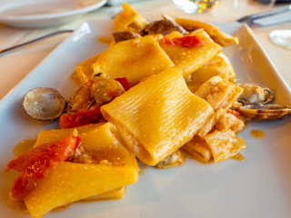 very tasty pasta dish with seafood