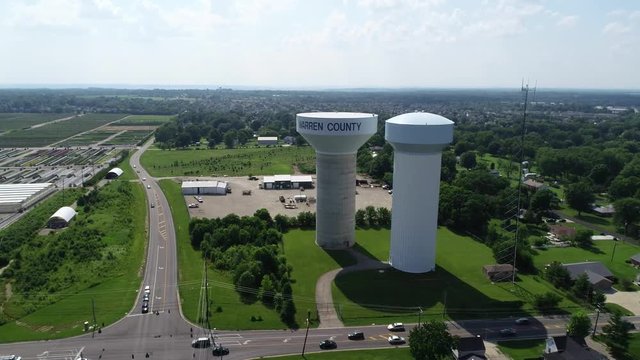 Aerial Suburban Ohio Water Tower Fly Left and Yaw