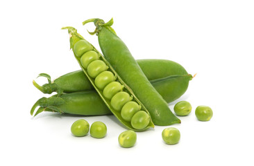 Green peas isolated on the white background