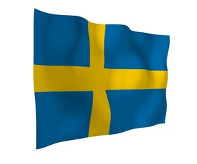 The flag of Sweden. Official state symbol of the Kingdom of Sweden. A blue field with a yellow Scandinavian cross that extends to the edges of the flag. 3d illustration