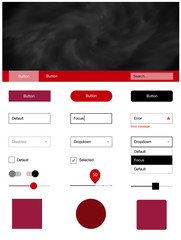 Dark Red vector ui kit with clouds & stars.