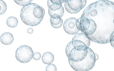 Bitcoin economic financial bubble. Cryptocurrency 3D illustration. Business concept. Bue bubbles on a white background