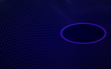 Abstract landscape on a blue background. Cyberspace grid. Hi-tech network, technology. 3D illustration. Mockup