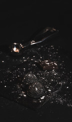 chocolate ice cream, restaurant. On dark background