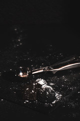 chocolate ice cream, homemade. On dark background