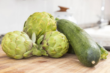 Fototapeta premium raw vegetables on the kitchen table, fresh and natural foods