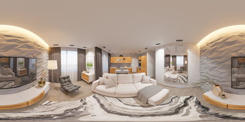3d illustration interior design spherical 360 seamless panorama