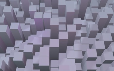 Abstract pink gray elegant cube geometric background. Chaotically advanced rectangular bars. 3D Rendering, 3D illustration