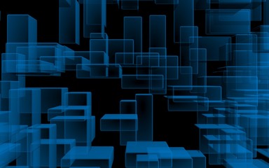 Blue and dark abstract digital and technology background. The pattern with repeating rectangles. 3D illustration