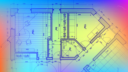 vector architectural plan - abstract architectural blueprint of a modern residential building / technology, industry, business concept illustration: real estate, building, construction & architecture