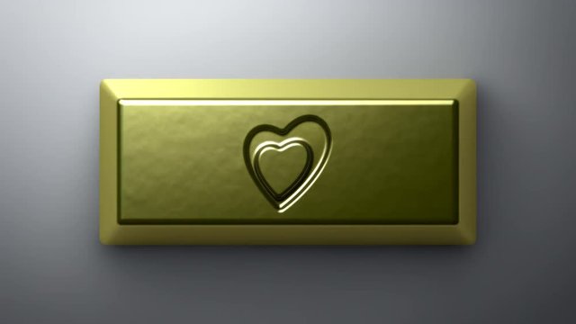 Heart icon on gold bullion. Looping footage with 4k resolution and encoder Prores 4444.