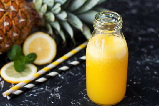 Bottle of homemade pineapple lemonade