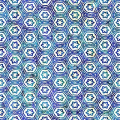 Native batik seamless watercolor artistic boho style colorful square pattern.
