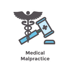 Medical Lawsuit icon with legal imagery showing medical malpractice - outline