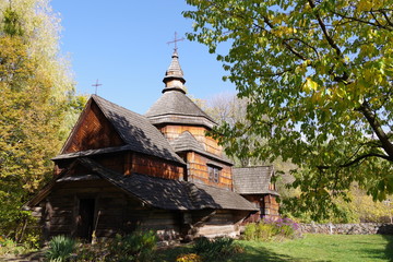 old wooden high church in the park