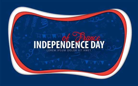 France. Independence day greeting card. Paper cut style.