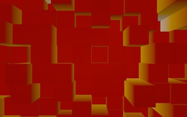 Abstract red elegant cube geometric background. Chaotically advanced rectangular bars. 3D Rendering, 3D illustration