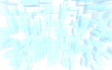 Blue and white abstract digital and technology background. The pattern with repeating rectangles. 3D illustration