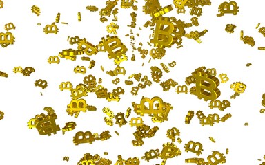 Digital currency symbol Bitcoin on a white background. Fall of bitcoin. Cryptocurrency graph on virtual screen. Business, Finance and technology concept. 3D illustration