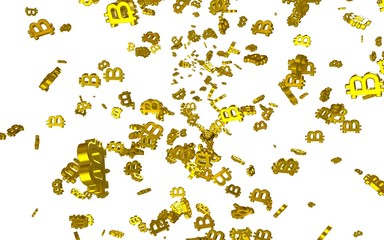 Digital currency symbol Bitcoin on a white background. Fall of bitcoin. Cryptocurrency graph on virtual screen. Business, Finance and technology concept. 3D illustration