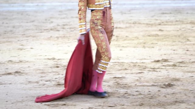 Man bullfighter dressed in bullfighting costume.