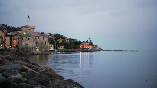 italian castle at twilight Rapallo Genoa Italian riviera night