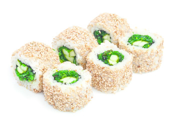 Seafood - isolated rolls on white background
