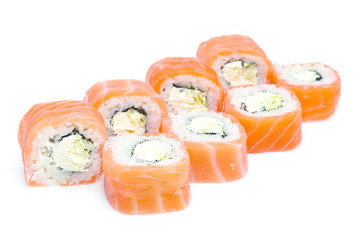 Seafood - isolated rolls on white background