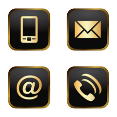 Vector icon set: golden communication icons  - mobile phone, envelope, e-mail address, phone
